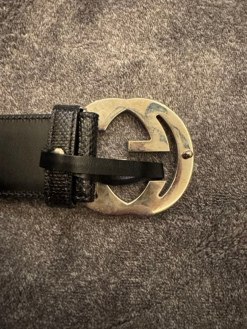 GUCCI ブラック レザー ベルト ダブルG