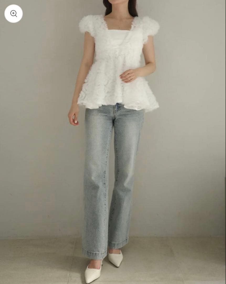 polaura フラワーぺプラムバックリボンチュニック ホワイト