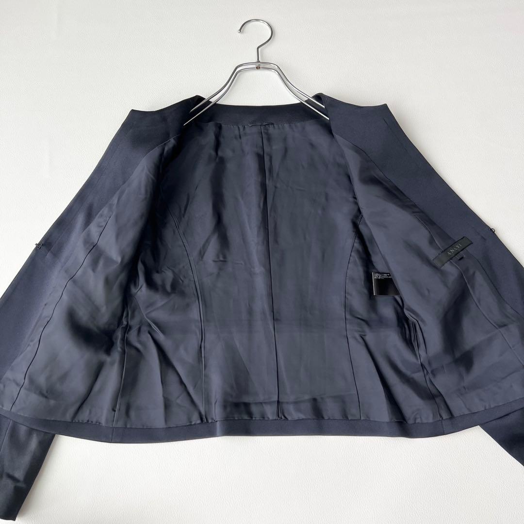 3116y 美品 アナイ フォーマル2点スカートセットアップ 紺M ノーカラー