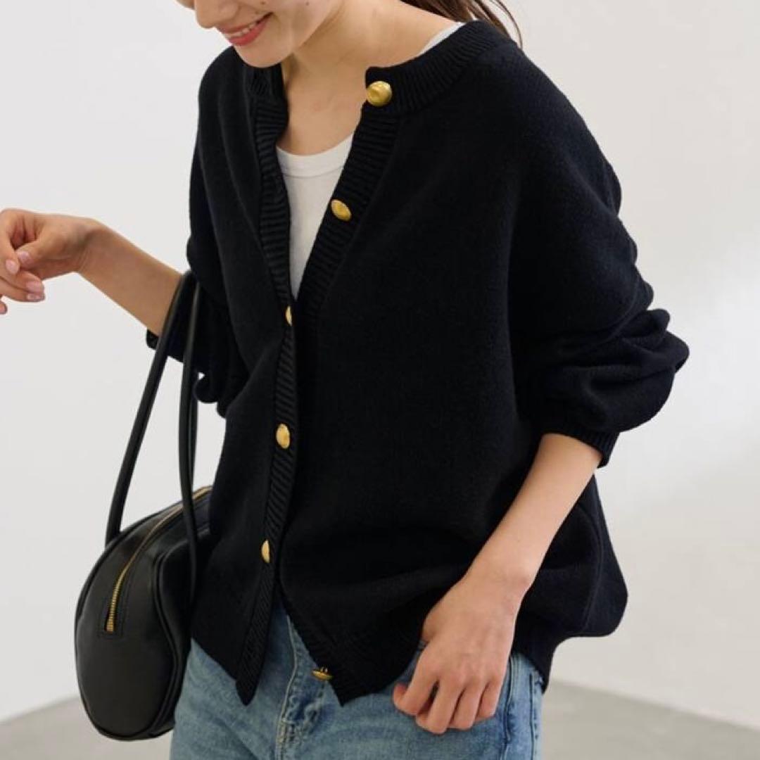 FRAMeWORK メタルボタン2wayカーディガン ウール100 ブラック