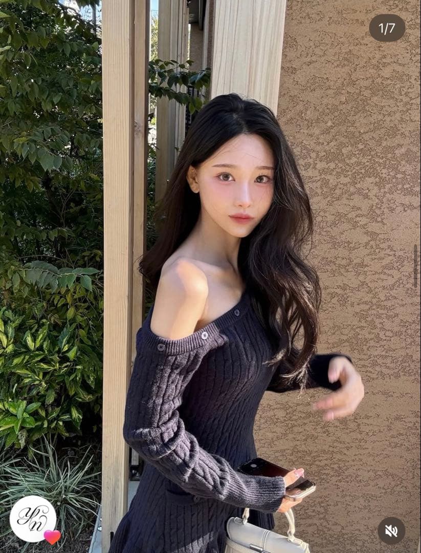 yilon イロン ワンショルダーケーブルニットワンピ ネイビー