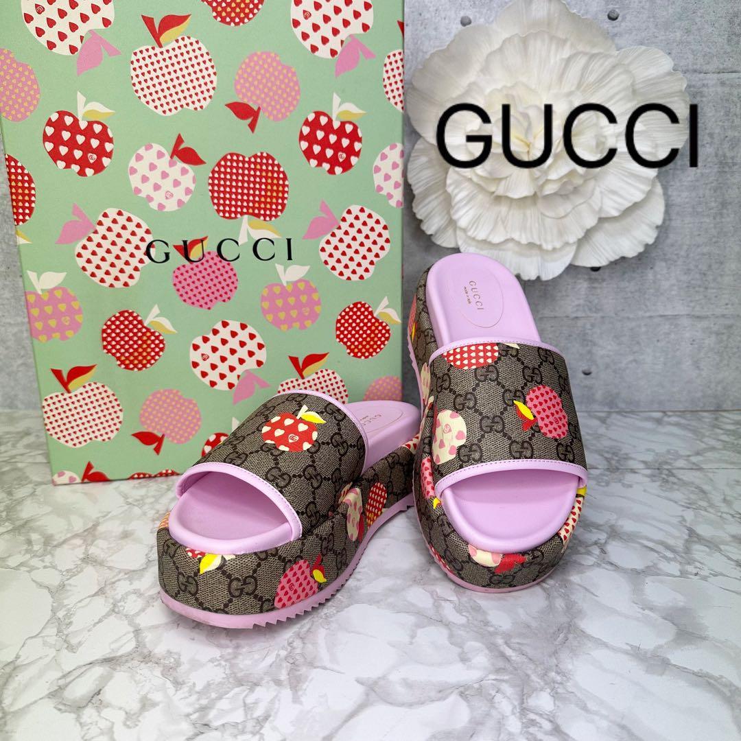 美品 GUCCI グッチ レ ポム プラットフォームサンダル ピンク 38