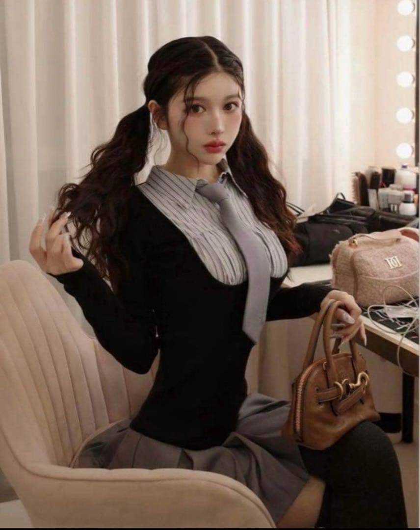 Darich シャツドッキングニットミニワンピース　FL