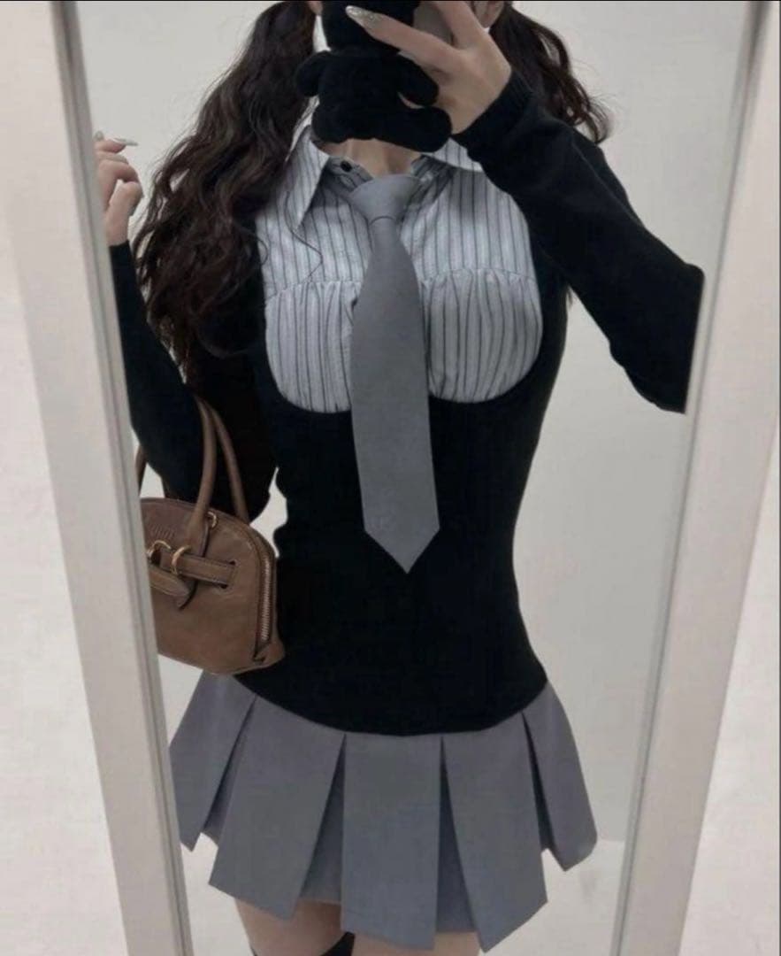 Darich シャツドッキングニットミニワンピース　FL