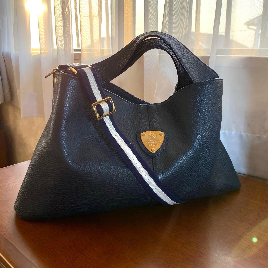 アタオ エルヴィ ショルダーバッグ 2way レザー 黒 シボ A4可能✨美品✨
