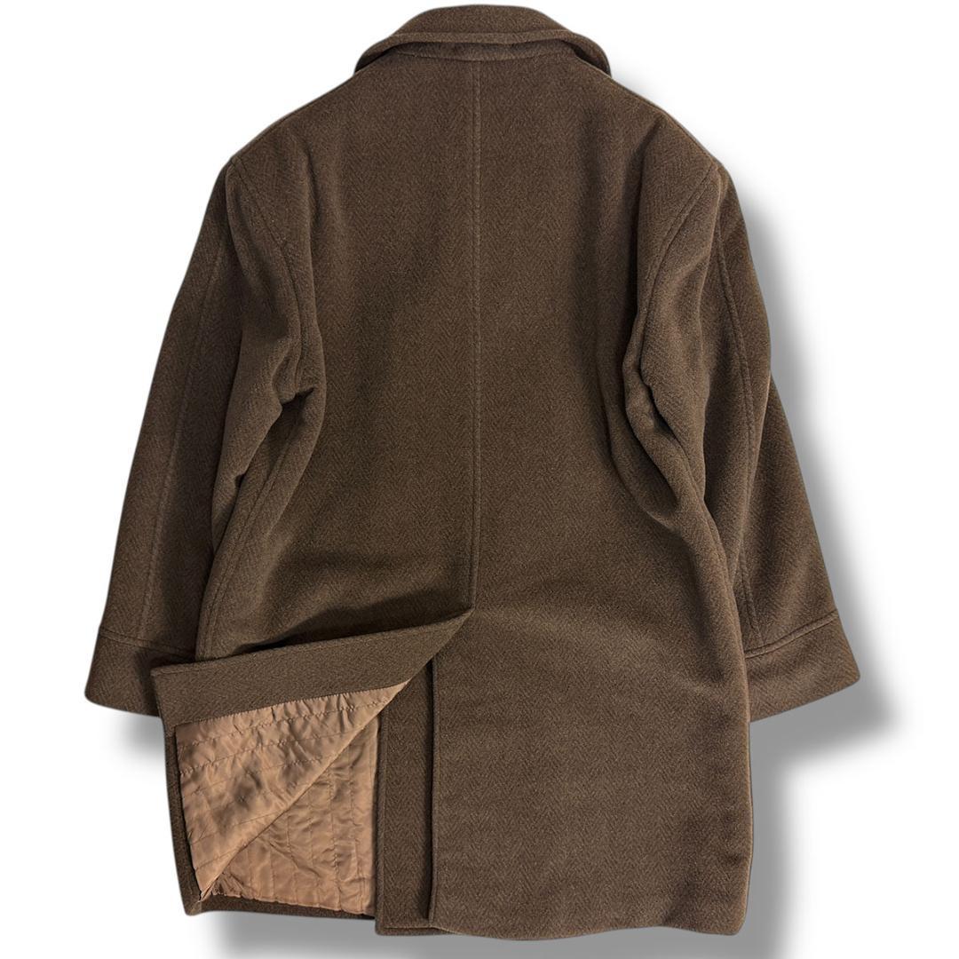 J7269 美品 ジョルジオアルマーニ ヘリンボーン柄ダブルコート ブラウン48