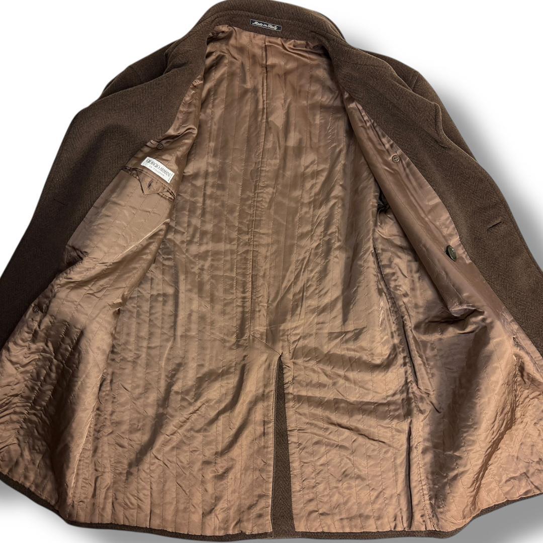 J7269 美品 ジョルジオアルマーニ ヘリンボーン柄ダブルコート ブラウン48