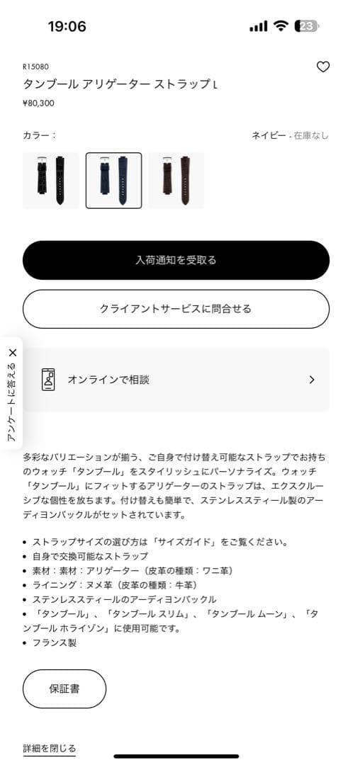 ルイヴィトン　時計　ベルト　アリゲーター　メンズL