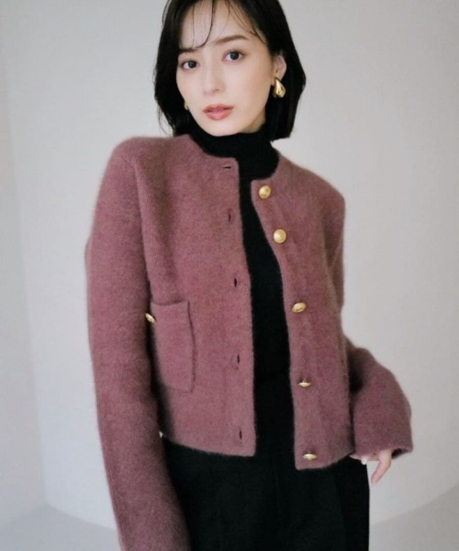 【美品】anuans ラクーンブレンドノーカラーニットジャケット