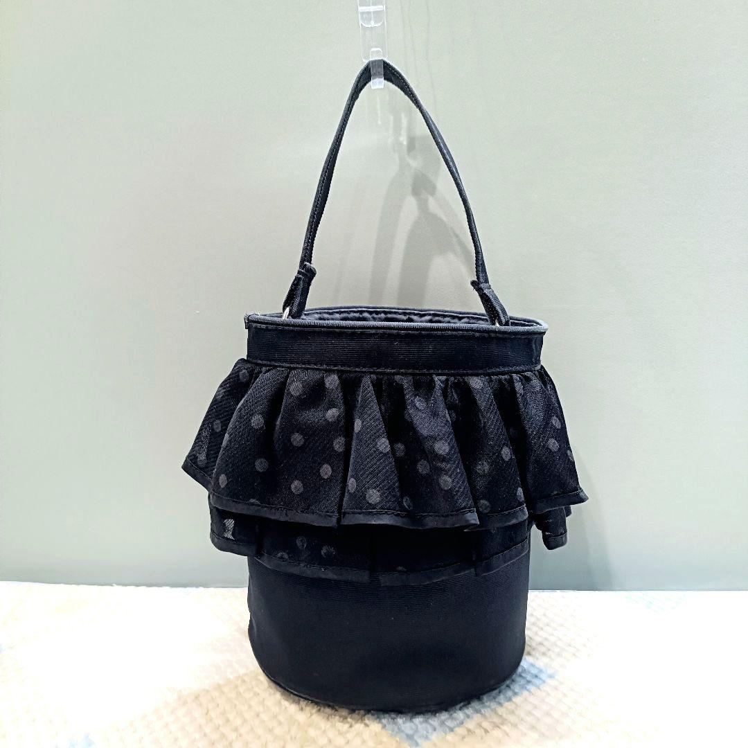 セツコサジテール シティ 2way バケツバッグ ブラック ドット フリル