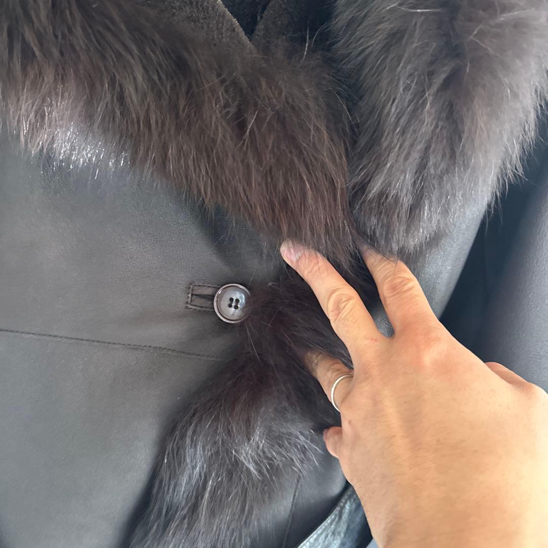 羊皮ロングコート　毛皮ブルーフォックス