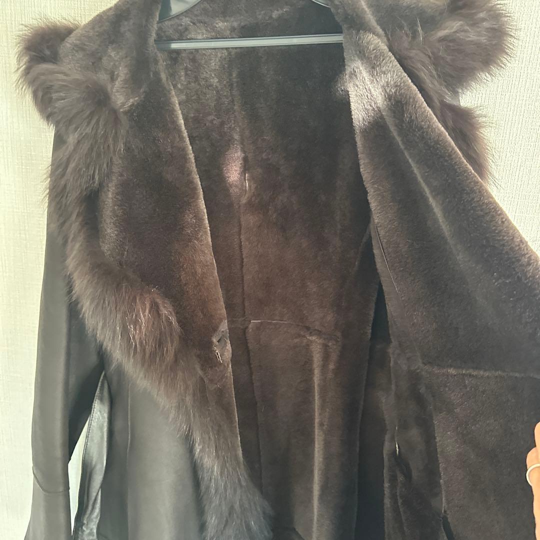 羊皮ロングコート　毛皮ブルーフォックス