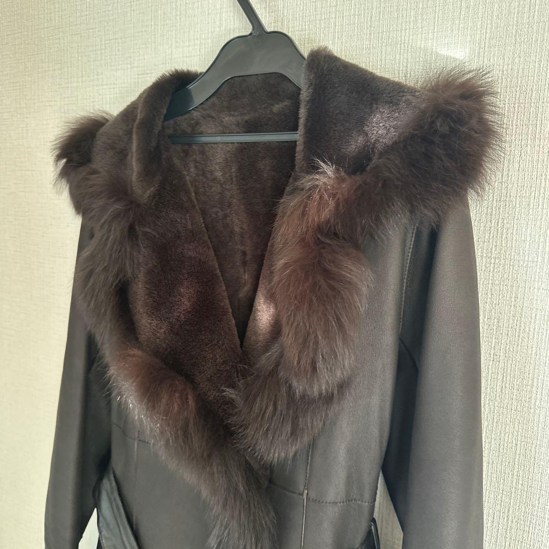 羊皮ロングコート　毛皮ブルーフォックス