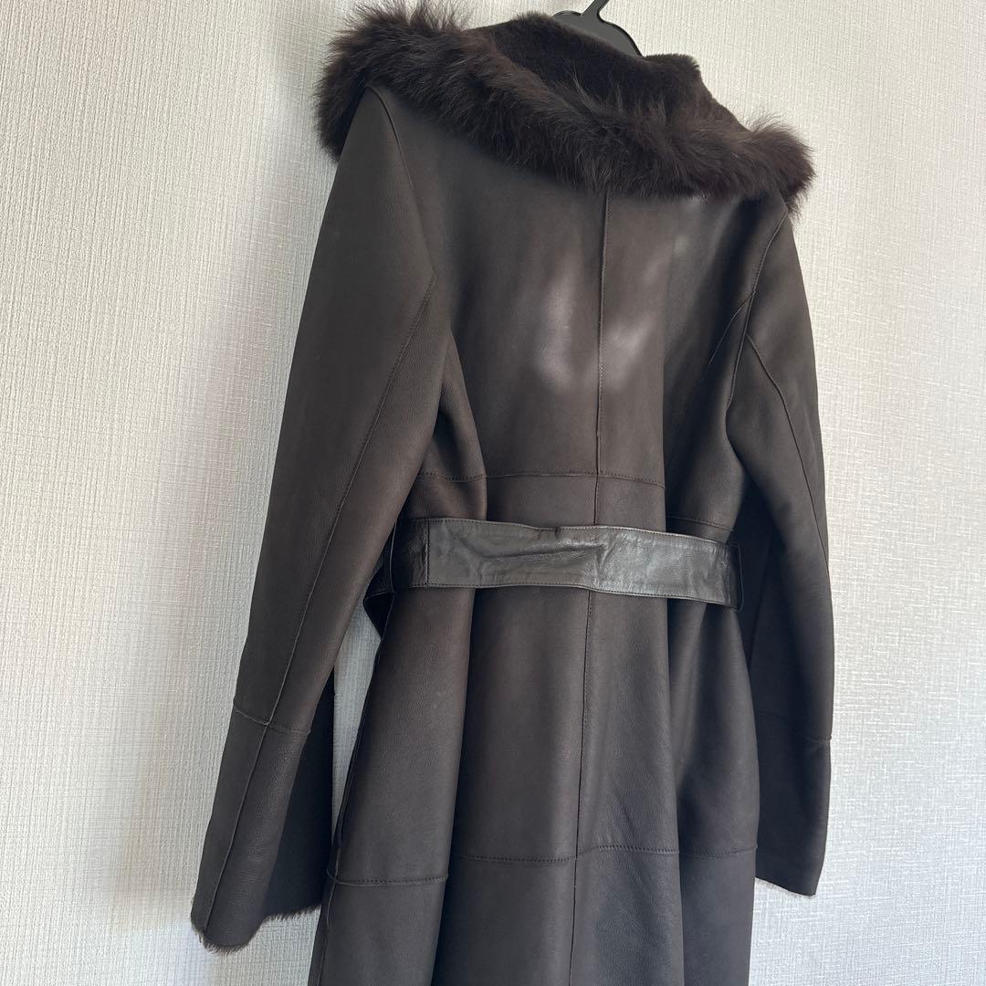 羊皮ロングコート　毛皮ブルーフォックス