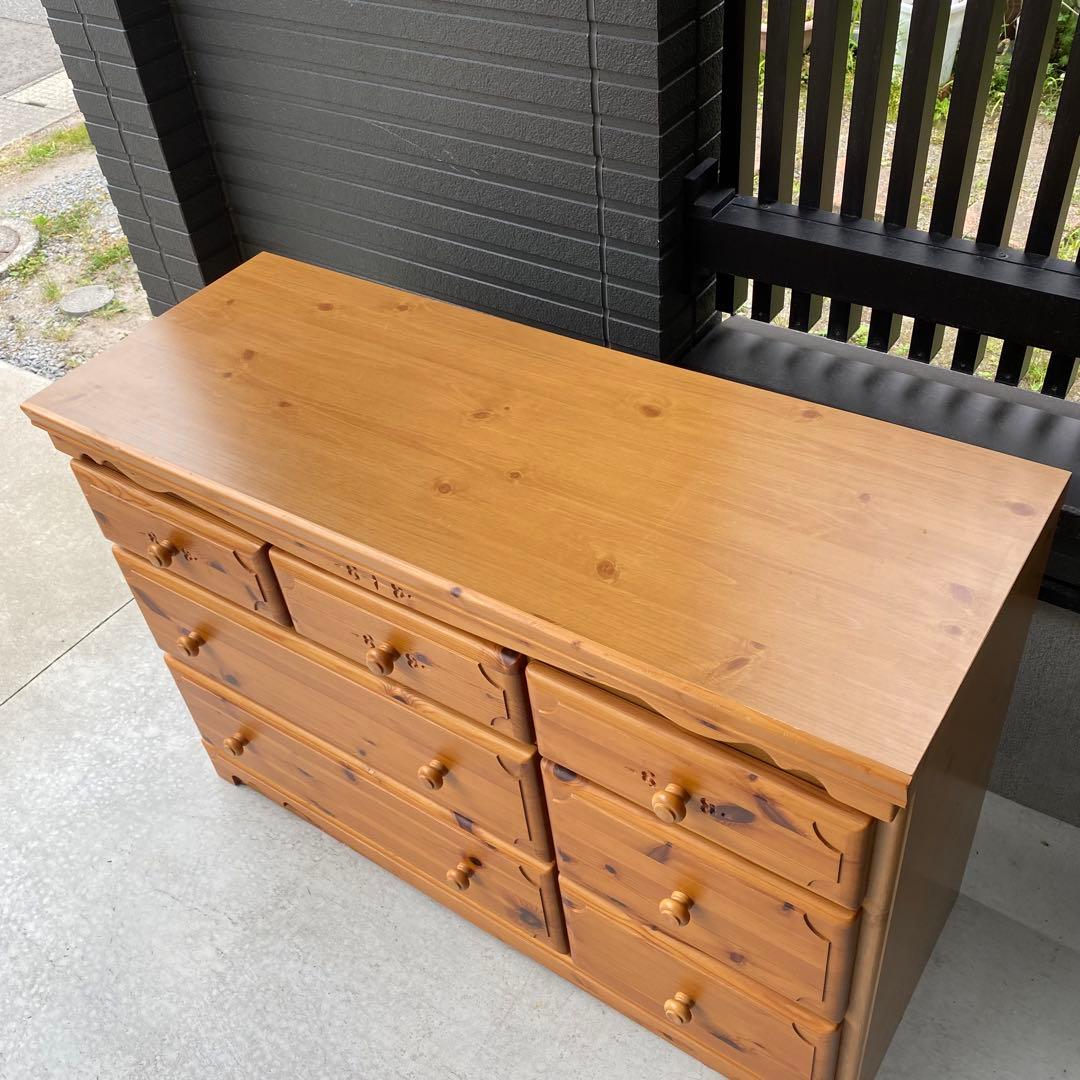 自宅保管 3段ローチェスト パイン材 横幅118cm 奥行45cm 高さ79cm