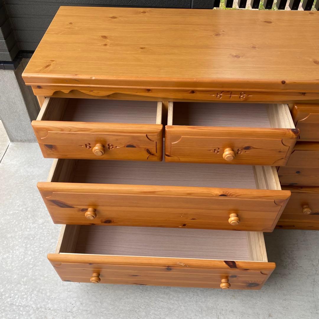 自宅保管 3段ローチェスト パイン材 横幅118cm 奥行45cm 高さ79cm