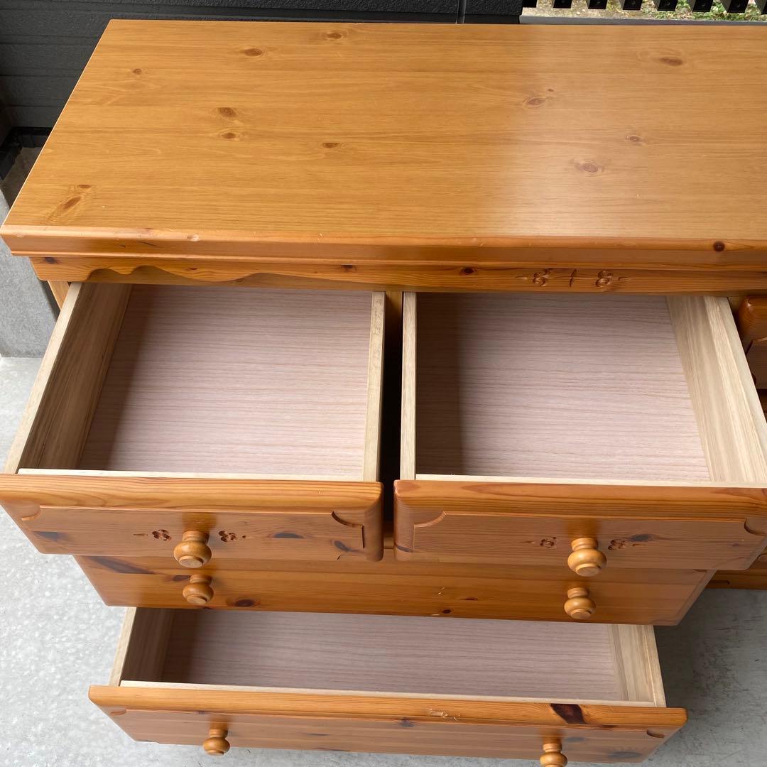 自宅保管 3段ローチェスト パイン材 横幅118cm 奥行45cm 高さ79cm