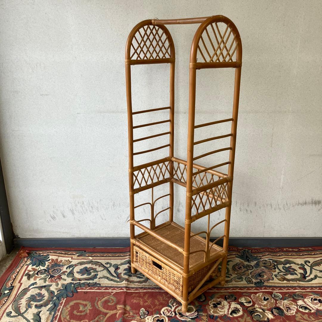 昭和レトロ アーチ型 ラタンハンガーラック 籐家具 古道具 古家具 ビンテージ