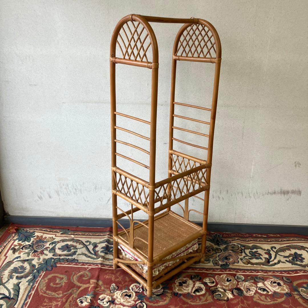 昭和レトロ アーチ型 ラタンハンガーラック 籐家具 古道具 古家具 ビンテージ