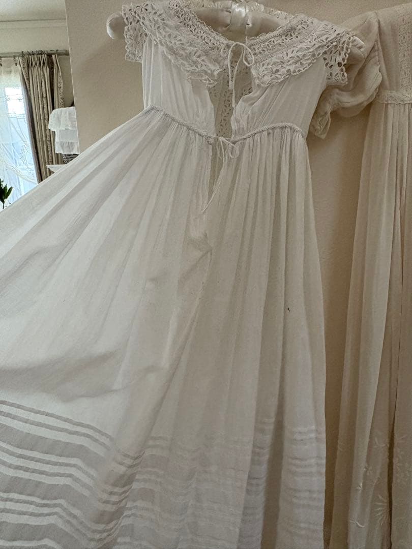 イギリスアンティーク ベビードレス レース 布花 フランスアンティーク