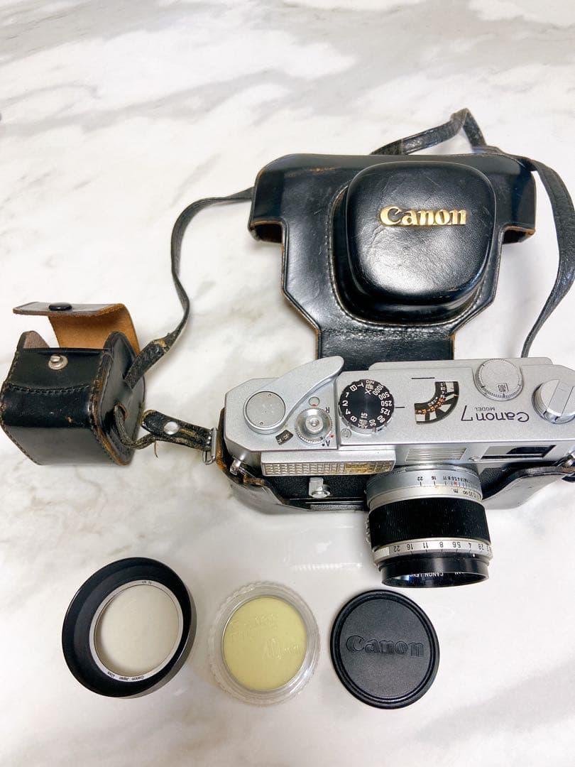 ＋【ジャンク品】キャノン７ 50mm F1.8 レンジファインダー 純正ケース付