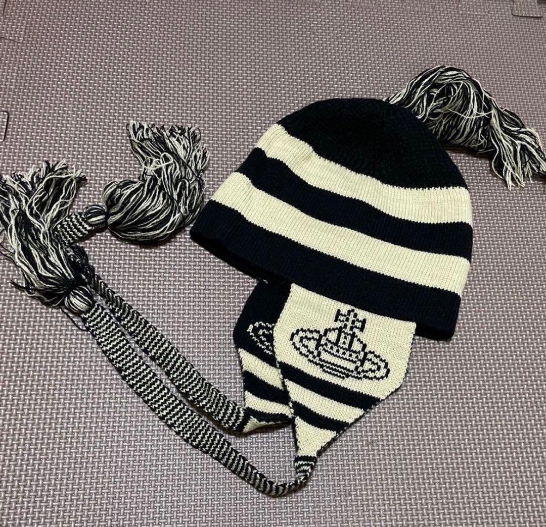 viviennewestwood 耳あて付きストライプニット帽