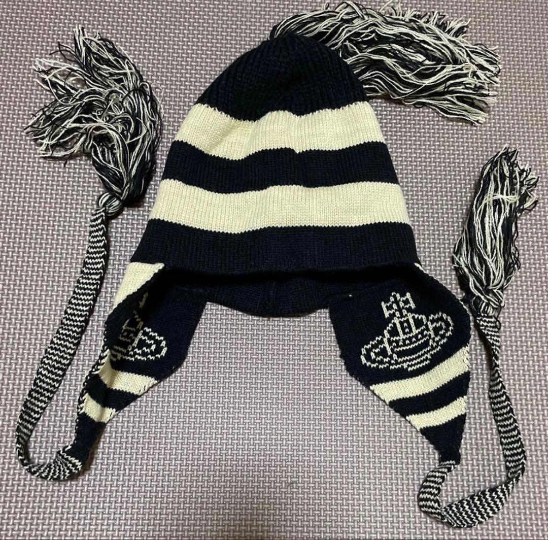 viviennewestwood 耳あて付きストライプニット帽