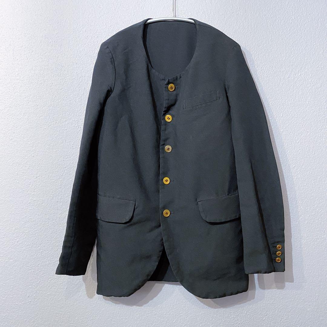 コムデギャルソンオムプリュス ポリ縮ノーカラージャケット エステル縮絨