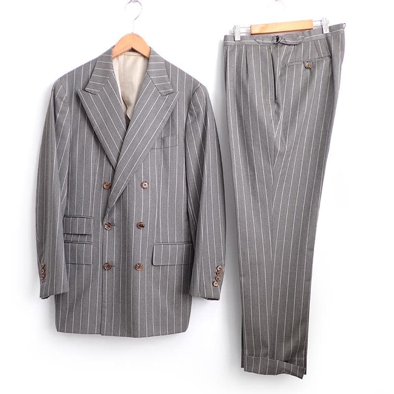 ポールスチュアート セットアップスーツ 48 グレー ピンストライプ ダブル