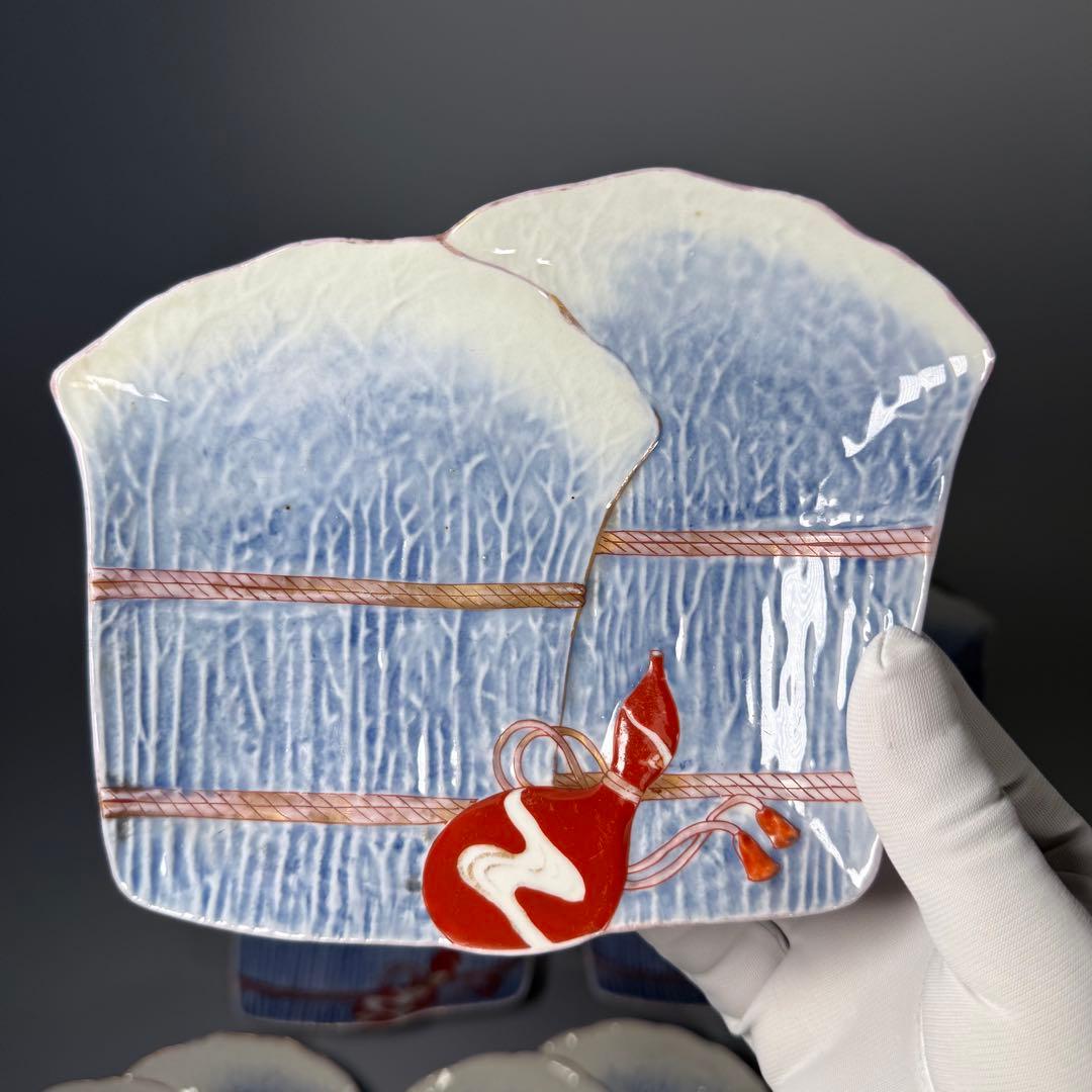 明治時代　中村製（中村亀一）　錦手瓢箪文様変形皿　１０枚　肥前有田