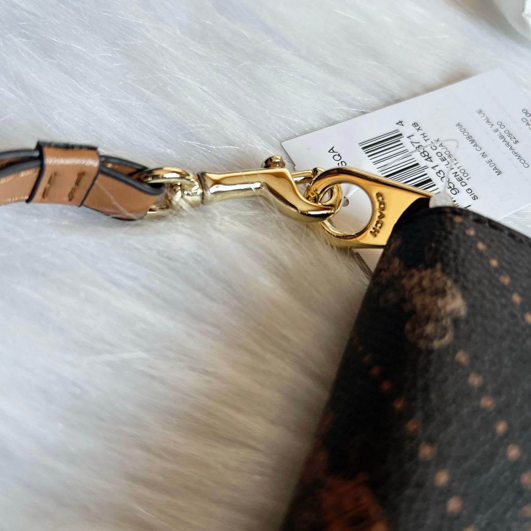 新品✨コーチ 長財布 ホース＆キャリッジ ストラップ付 ダークブラウン×レッド