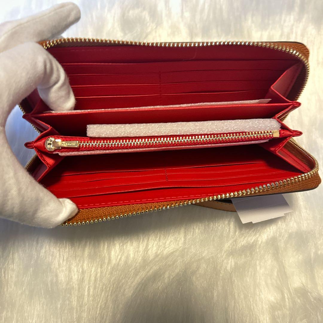 新品✨コーチ 長財布 ホース＆キャリッジ ストラップ付 ダークブラウン×レッド