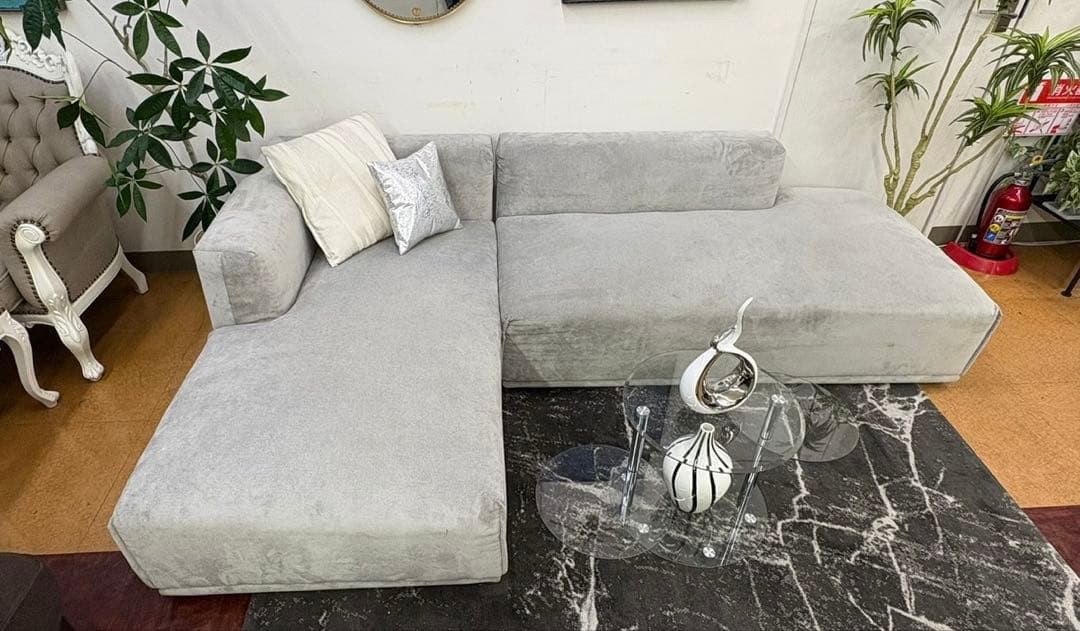 【地域限定無料配送】 Francfrancフランフラングレー L字型ソファ