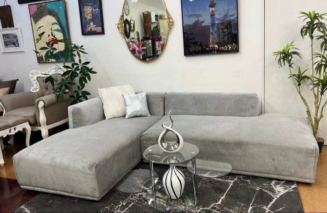 【地域限定無料配送】 Francfrancフランフラングレー L字型ソファ