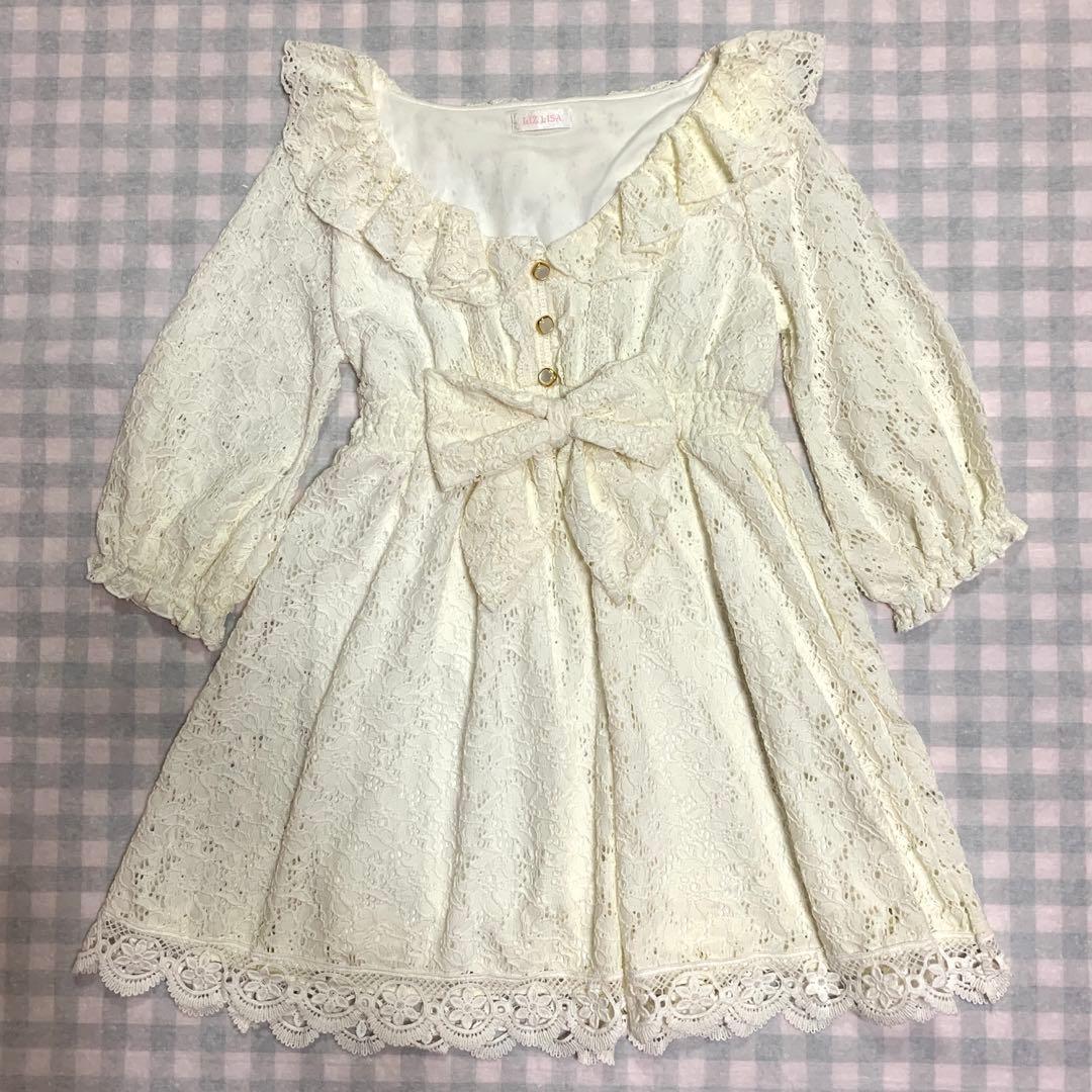 LIZLISA 希少 ホワイト レース リボン ワンピース