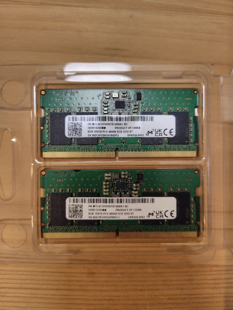 Micron DDR5-4800 SODIMM 8GB 2枚 計16GB