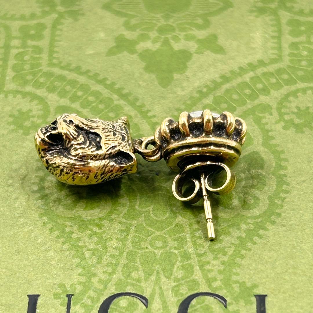 美品✨　グッチ　ピアス　キャット　アニマル　クリスタル　GG　インターロッキング