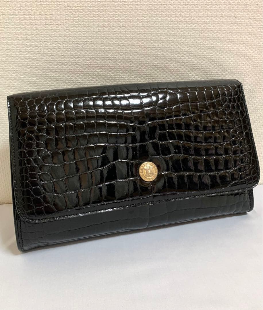 【CELINE セリーヌ】クラッチバッグ　セカンドバッグ　クロコ型押し　黒