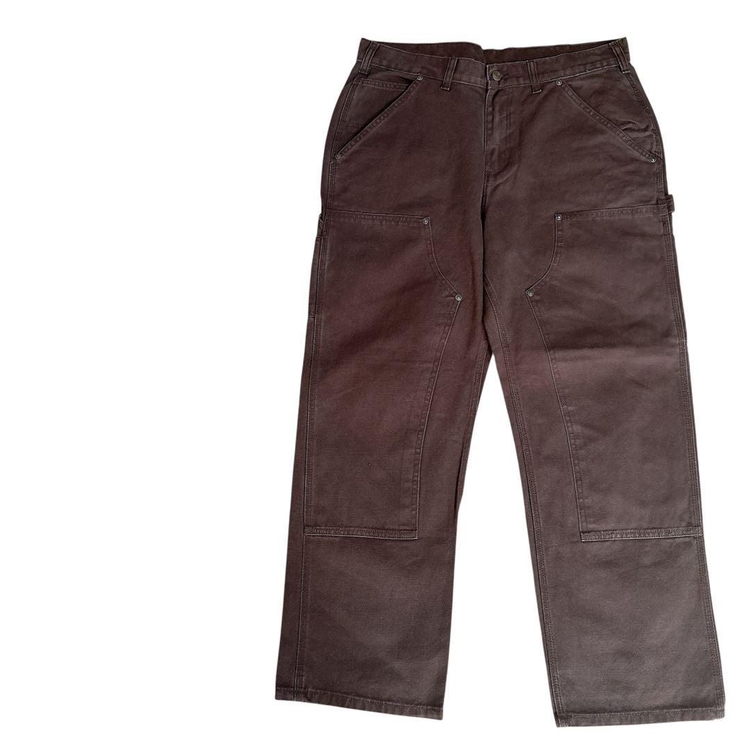 カーハート ダブルニー ワークパンツ w34 ブラウン ロゴ古着