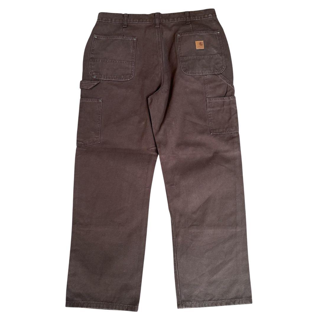 カーハート ダブルニー ワークパンツ w34 ブラウン ロゴ古着