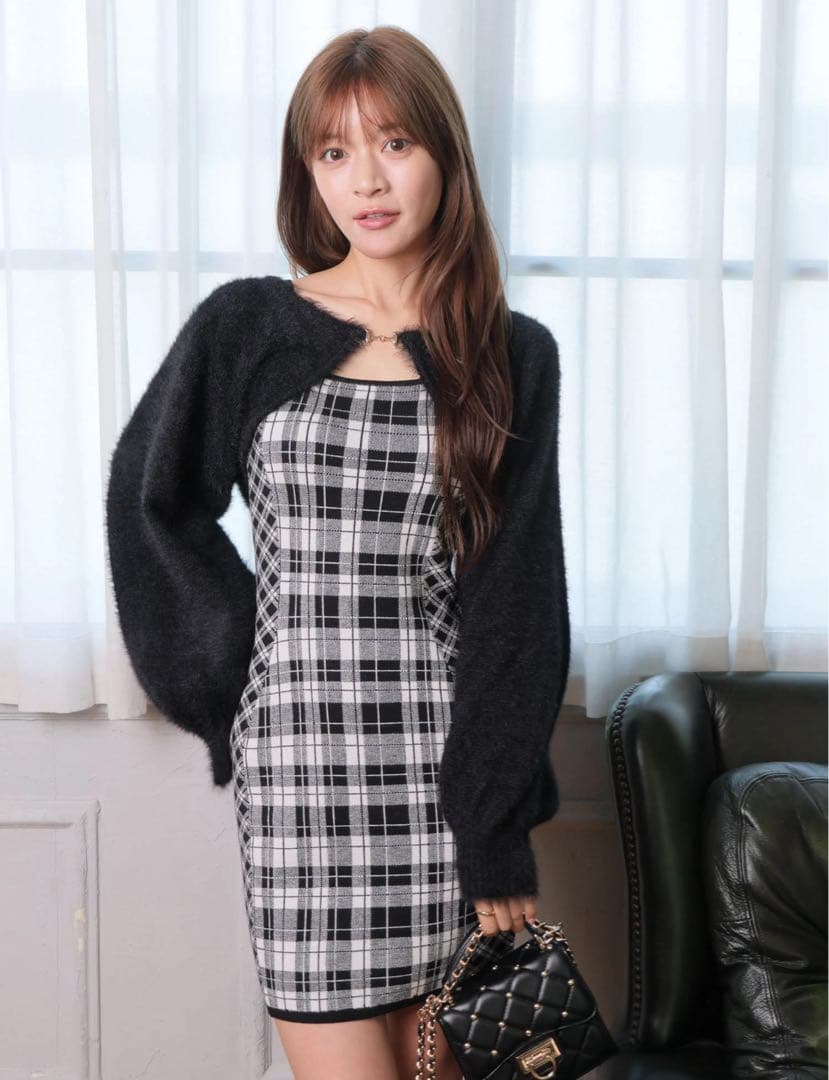 フェザーチェックアンサンブルワンピース　タイト　LIP SERVICE