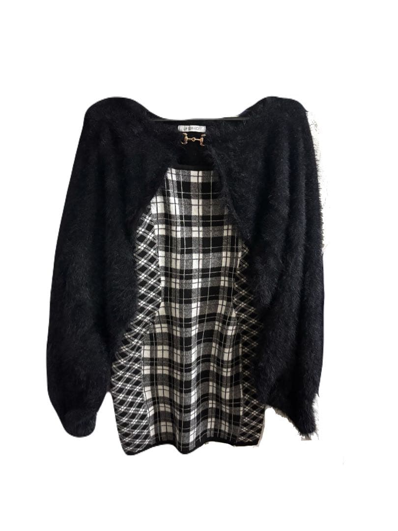 フェザーチェックアンサンブルワンピース　タイト　LIP SERVICE