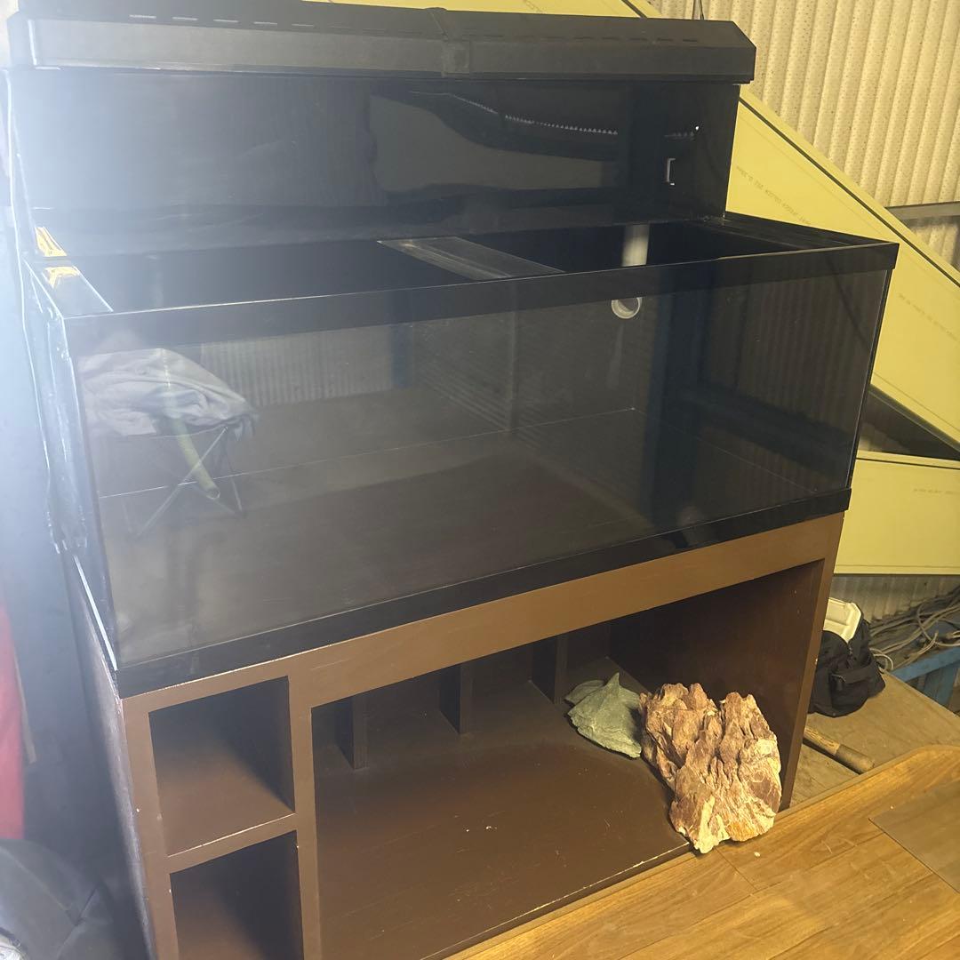 3面ブラック　上部ガラス水槽と台のセット