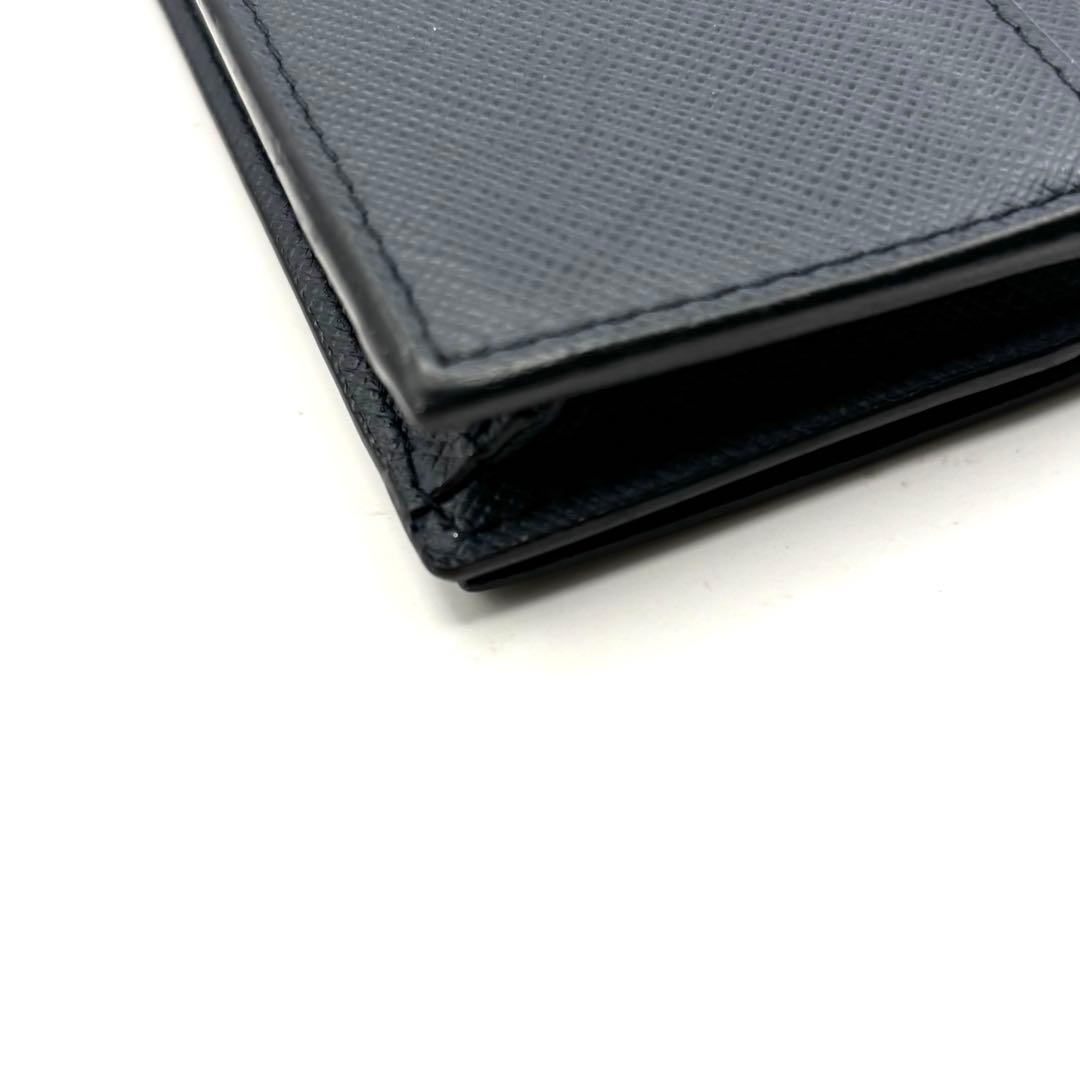 プラダ カードケース 名刺入れ シルバーロゴ サフィアーノ レザー ネイビー