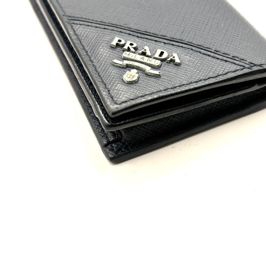プラダ カードケース 名刺入れ シルバーロゴ サフィアーノ レザー ネイビー