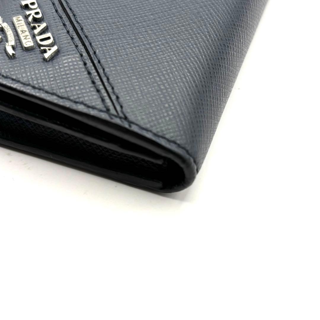 プラダ カードケース 名刺入れ シルバーロゴ サフィアーノ レザー ネイビー