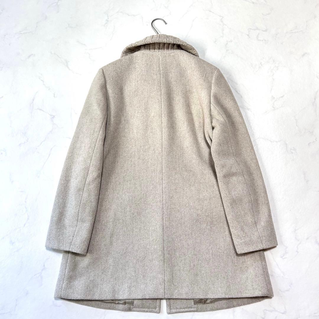 極美品 マドモアゼルノンノン ニット襟 ウールコートベージュ系 日本製 ゆったり