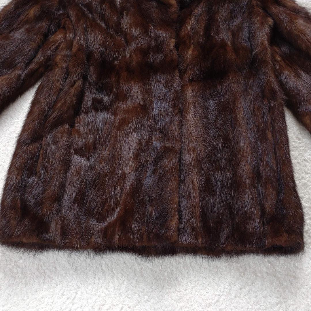 ☆美品タグ付☆ミンク 毛皮コート ファー ショールカラー ハーフ丈 L ブラウン