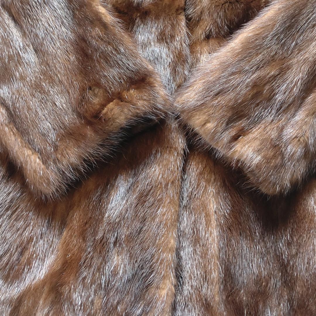 ☆美品タグ付☆ミンク 毛皮コート ファー ショールカラー ハーフ丈 L ブラウン