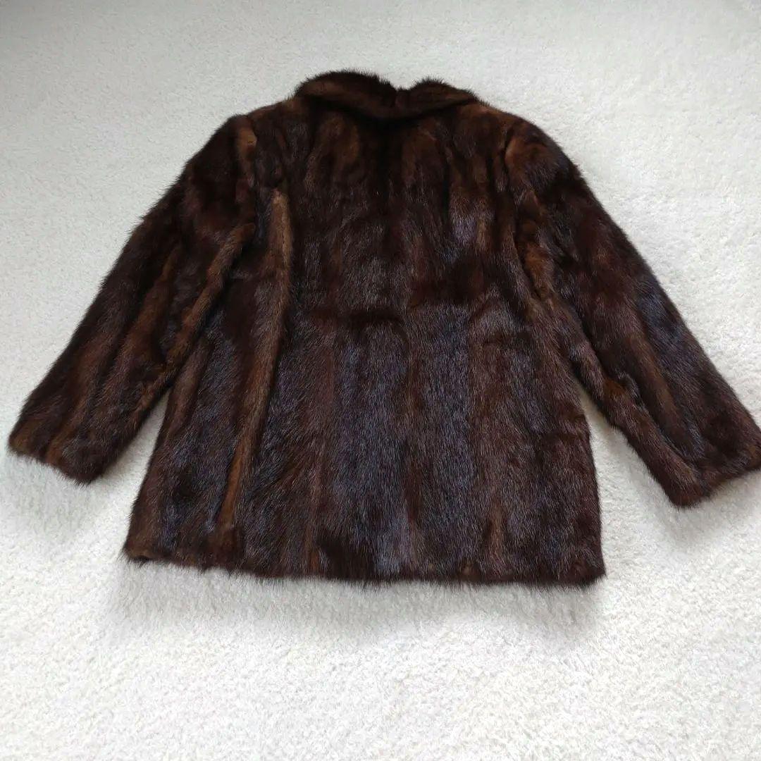 ☆美品タグ付☆ミンク 毛皮コート ファー ショールカラー ハーフ丈 L ブラウン